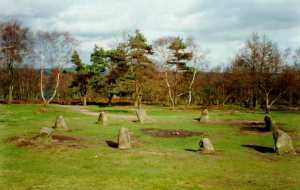 The stone circle known as 'The Nine Ladies' in Derbyshire, England.